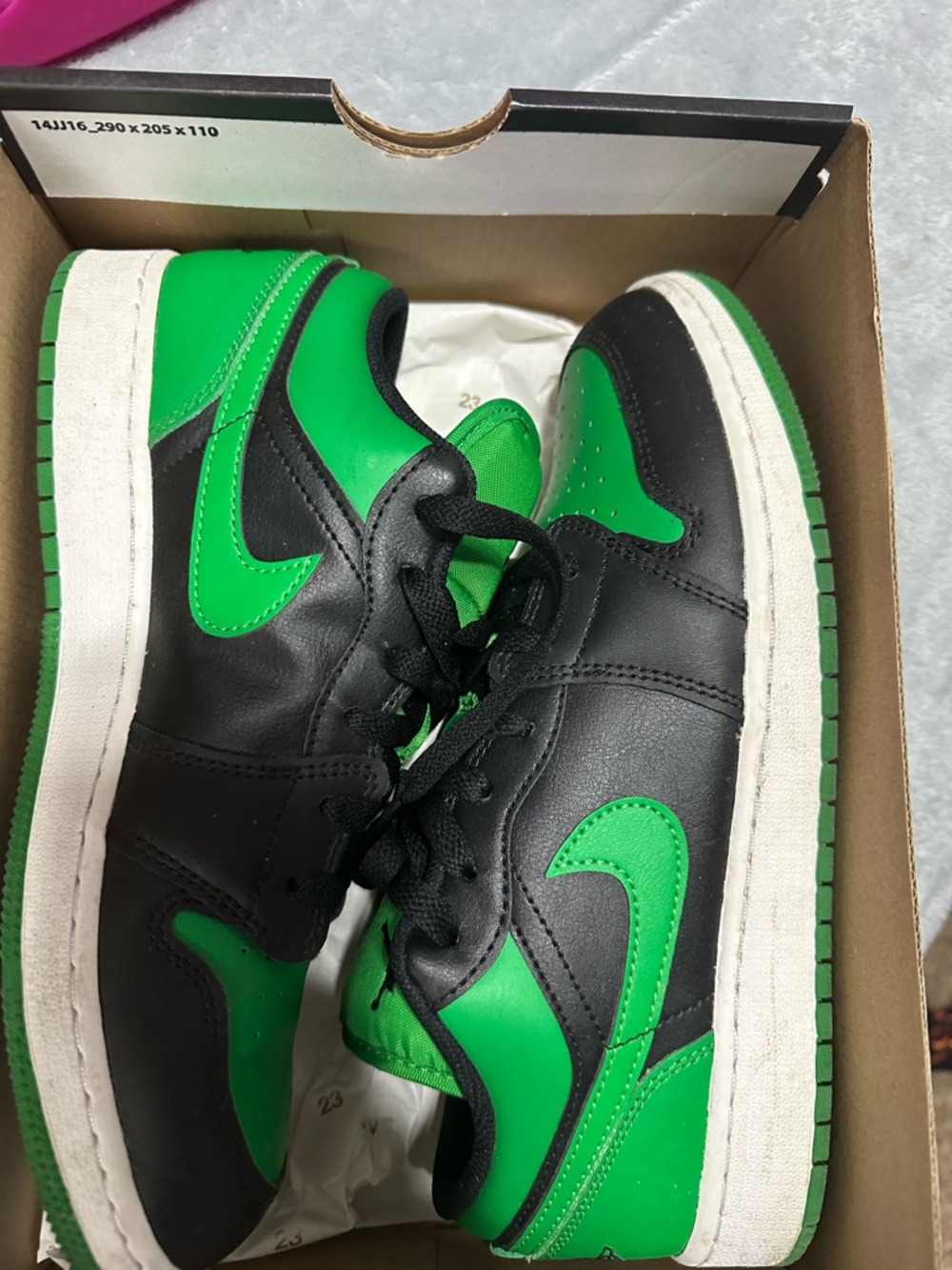 CLOSET CLOSING Jordan Air Jordan 1 Low GS Black Green White Sneakers - Picture 3 of 12